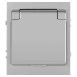 Розетка ЭРА Arktik 16-2103-03 с заземлением 2P+E Schuko со шторками с крышкой 16А-250В алюминий | Эра Arktik