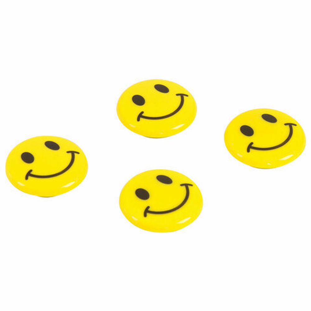 Магниты диаметром 30 мм, КОМПЛЕКТ 4 штуки, "СМАЙЛИКИ", ЖЕЛТЫЕ, в блистере, BRAUBERG, 231727