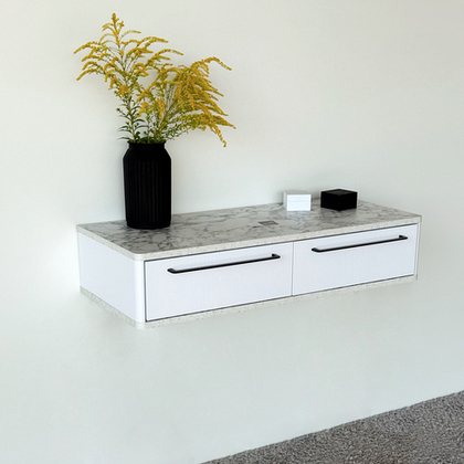 Подвесной туалетный столик консоль Royal 5210 эко (Мрамор Каррара-р.черная)