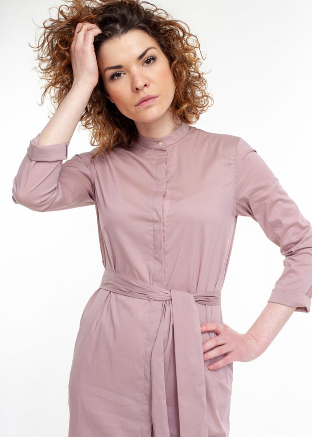 Платье-рубашка цвета чайной розы из хлопка