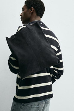 ZARA КОЖАНАЯ СУМКА-ШОПЕР, СИНИЙ