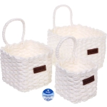 Корзинки интерьерные для хранения 3шт в наборе с петелькой «ЭЛЛОРИЯ», цвет белый, 12*11/15*14/16*17см (лейбл)