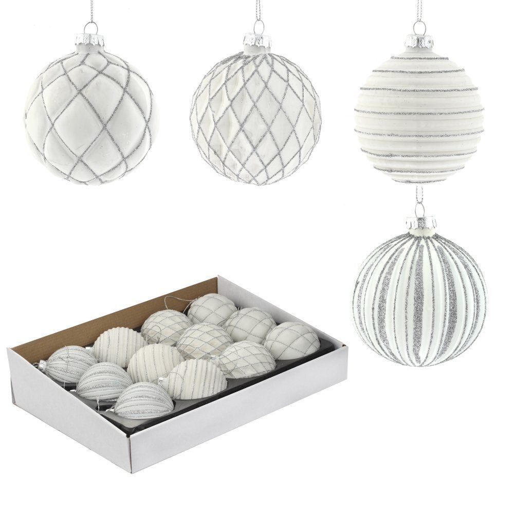 GAEM Украшение новогоднее Шар "Белая фантазия" (блок 12 шт), D8 см, L36 W28 H11 см, 4в.