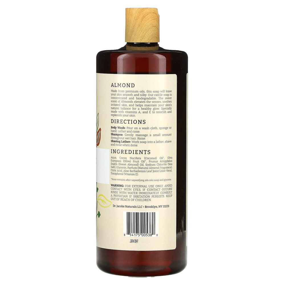Dr. Jacobs Naturals, кастильский гель для душа на растительной основе, питательный миндаль, 946 мл (32 унции)