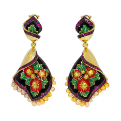 Серьги с сапфирами и рубинами, эмаль, E0097-2/11