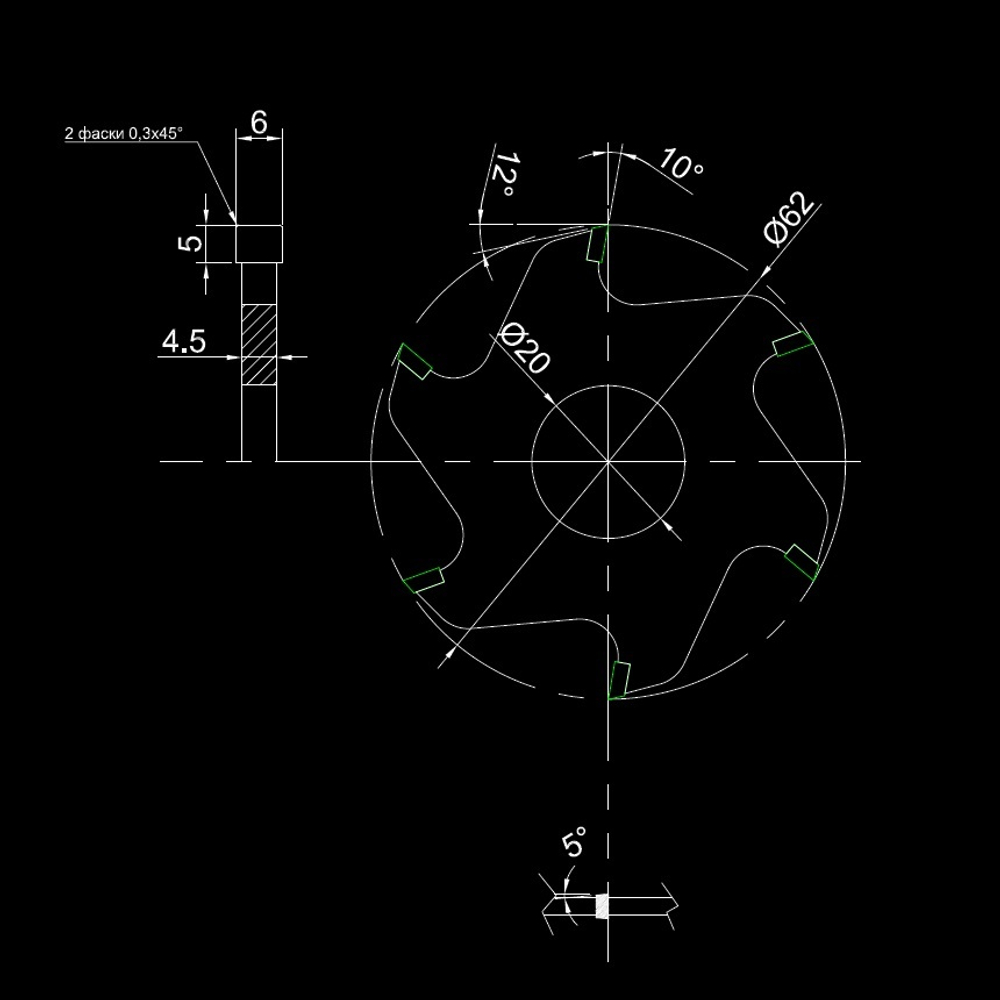 PCD пазовая фреза D 62x6.0х20 Z6
