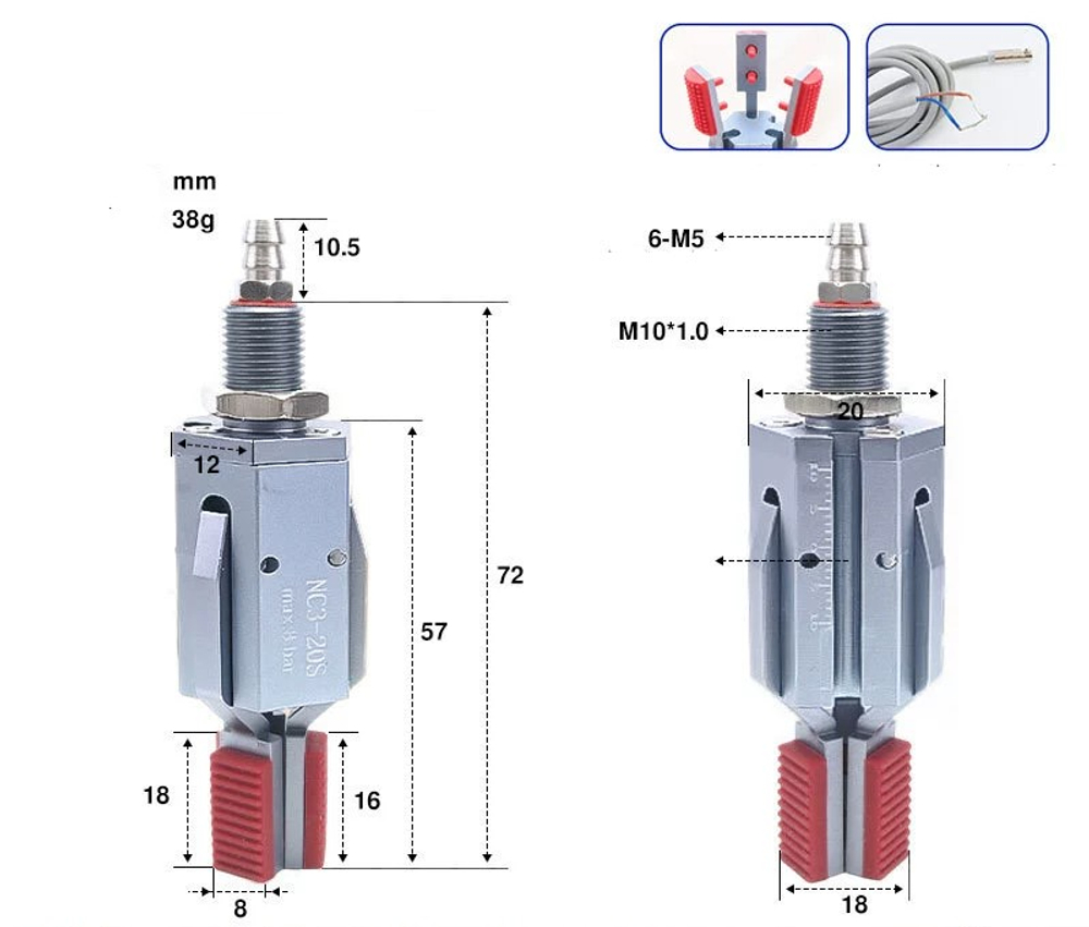 Three-jaw inner support ns3-20s (inner support range: 18-32mm) with detection and induction line