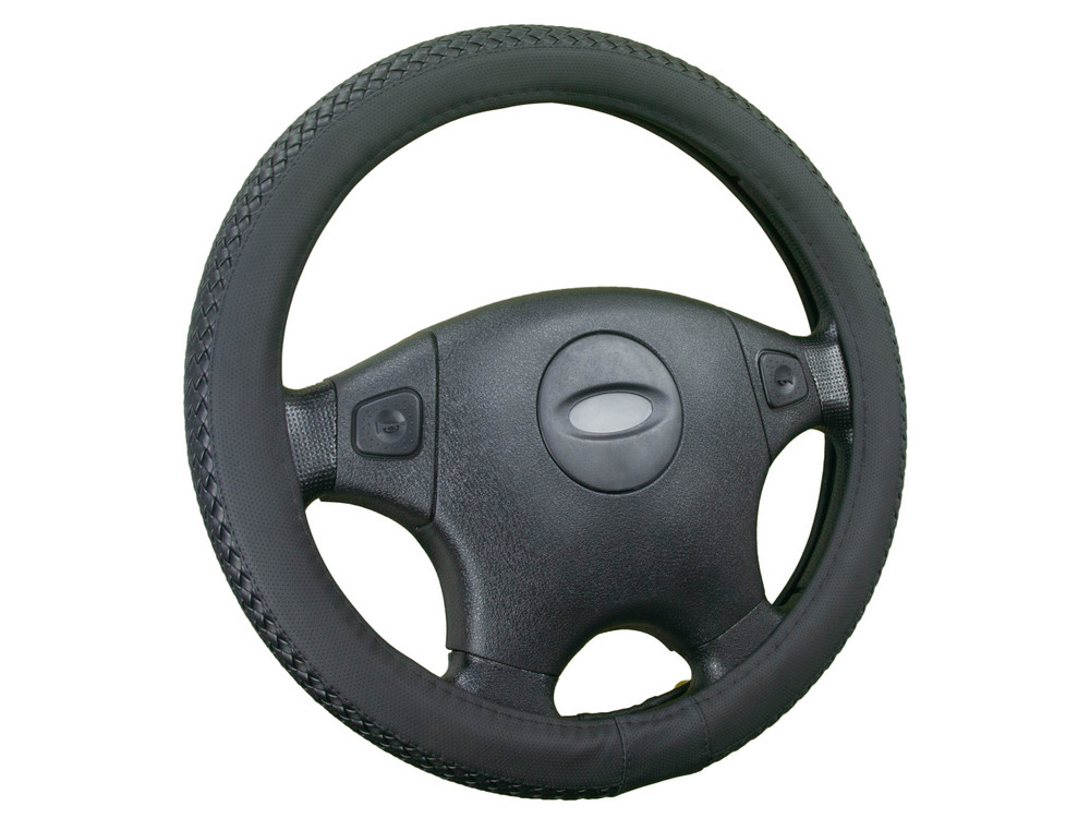 Оплетка на руль круглая CarFashion -М- «BRAID» 31556 - Экокожа - черный/черный