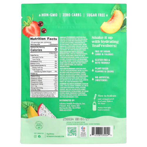 Ultima Replenisher, 6 Essential Electrolytes, Daily Electrolyte Drink Mix, Tea Fresher Variety Pack, 16 Stick Packs, 2 oz (56 g)