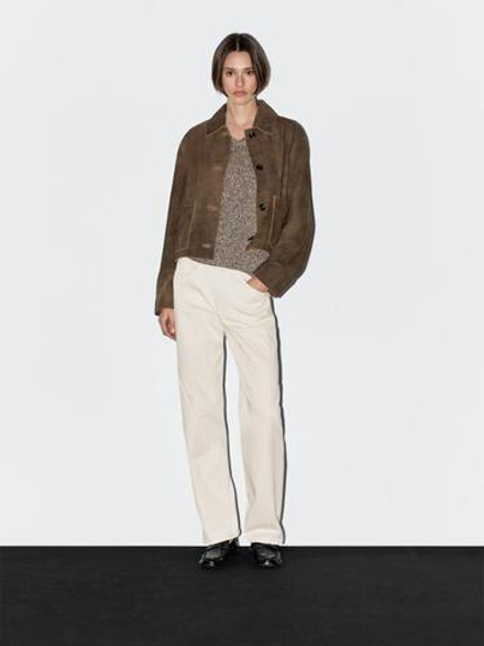 Massimo Dutti Брюки прямого кроя со средней посадкой, кремовый