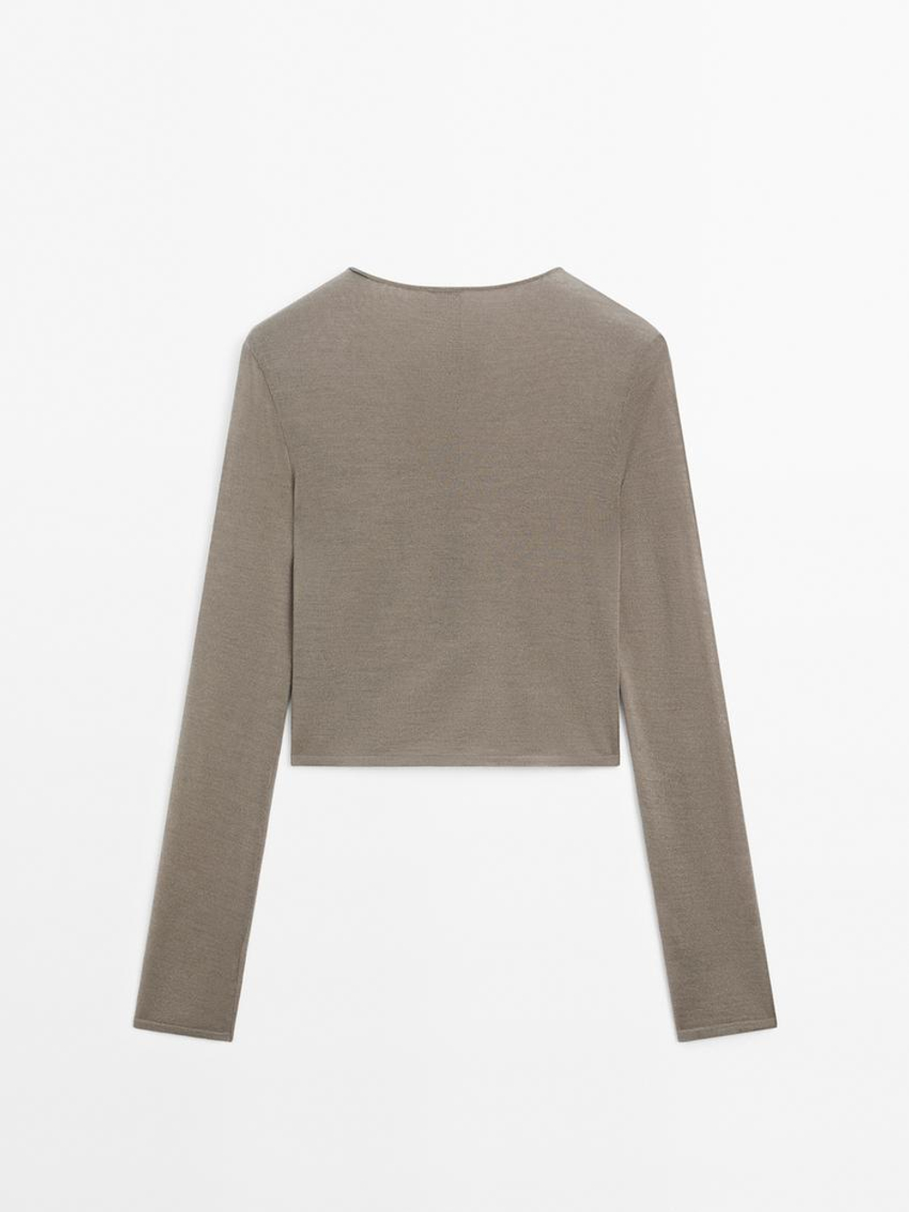 Massimo Dutti Короткий кардиган из смесовой шерсти, болотно-зеленый