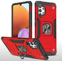 Противоударный чехол для Samsung Galaxy A32 A325 красный с пластиной для магнитного автодержателя и кольцом подставкой / чехол накладка для телефона Самсунг Галакси А32 трансформируется в подставку / чехол с держателем на палец