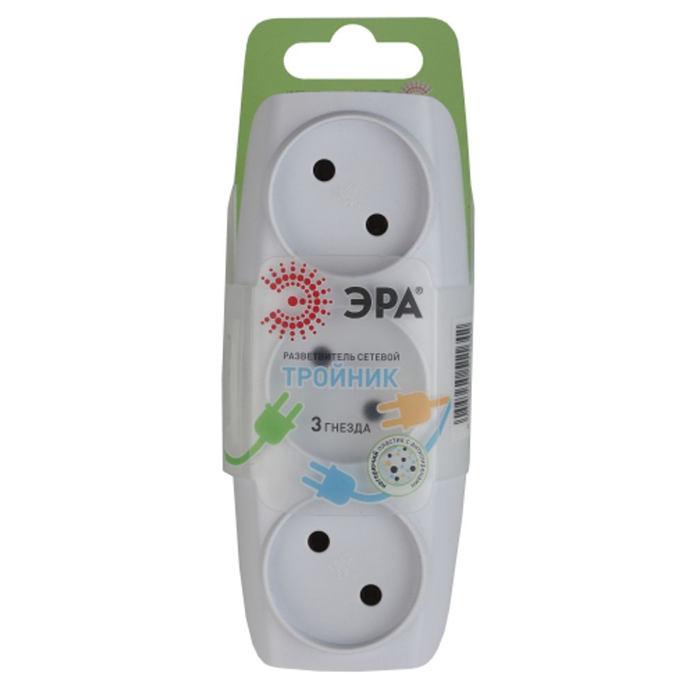 Разветвитель электрический ЭРА SP-3-W на 3 розетки без заземления 16А белый
