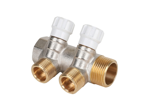 Коллектор латунный MVI 1quot;x3/4quot;x2 выхода, с регулирующими вентилями