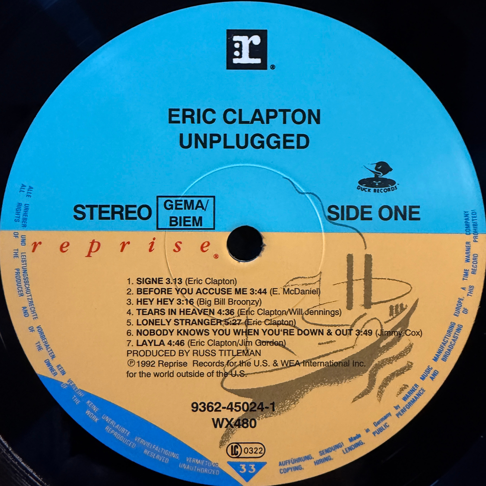Eric Clapton ‎– Unplugged (Германия 1992г.)