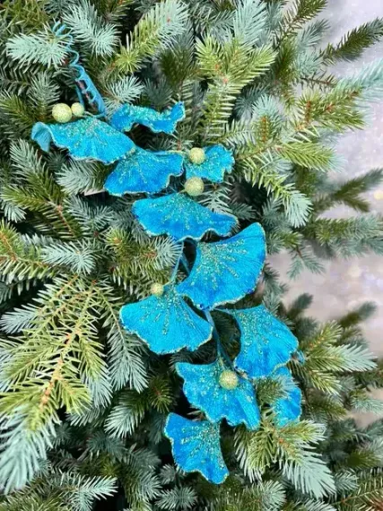 Ветвь Гинго бирюзовая 74 см., 1 шт., Christmas DeLuxe (86688)