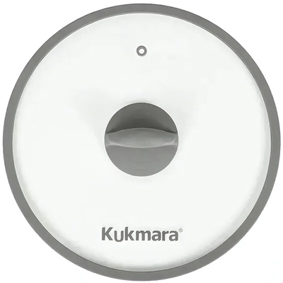 Крышка стеклянная плоская 240мм, с ободом и пароотводом из силикона и бакелитовой ручкой софт-тач цвет серый, деколь серая