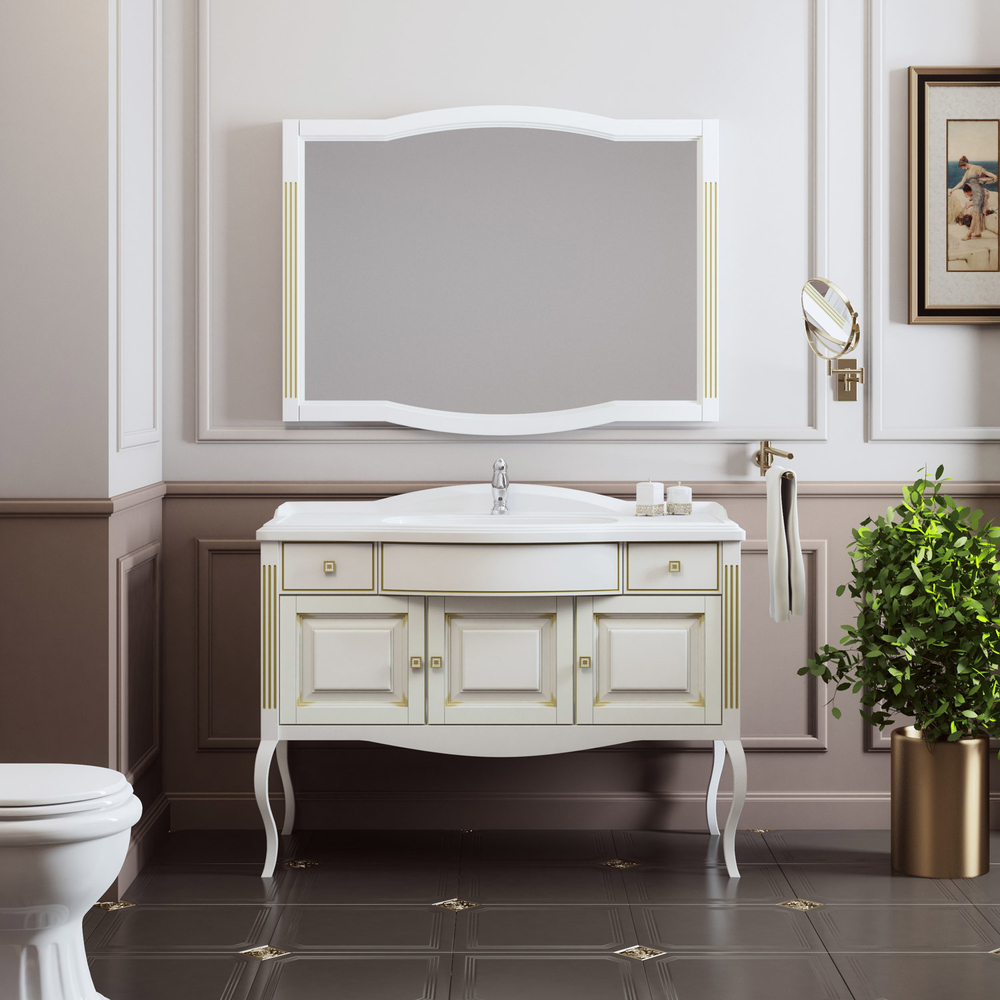 Тумба ЛАУРА 120, белый с бежевой патиной