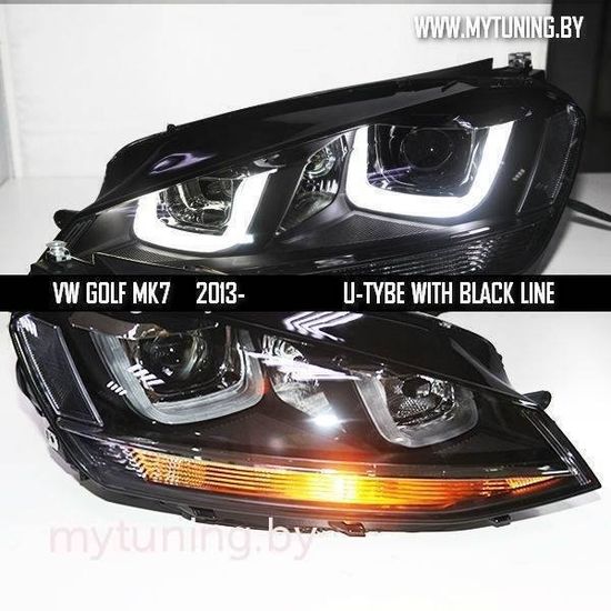 Передние фары u-type black with black line VW Golf MK7