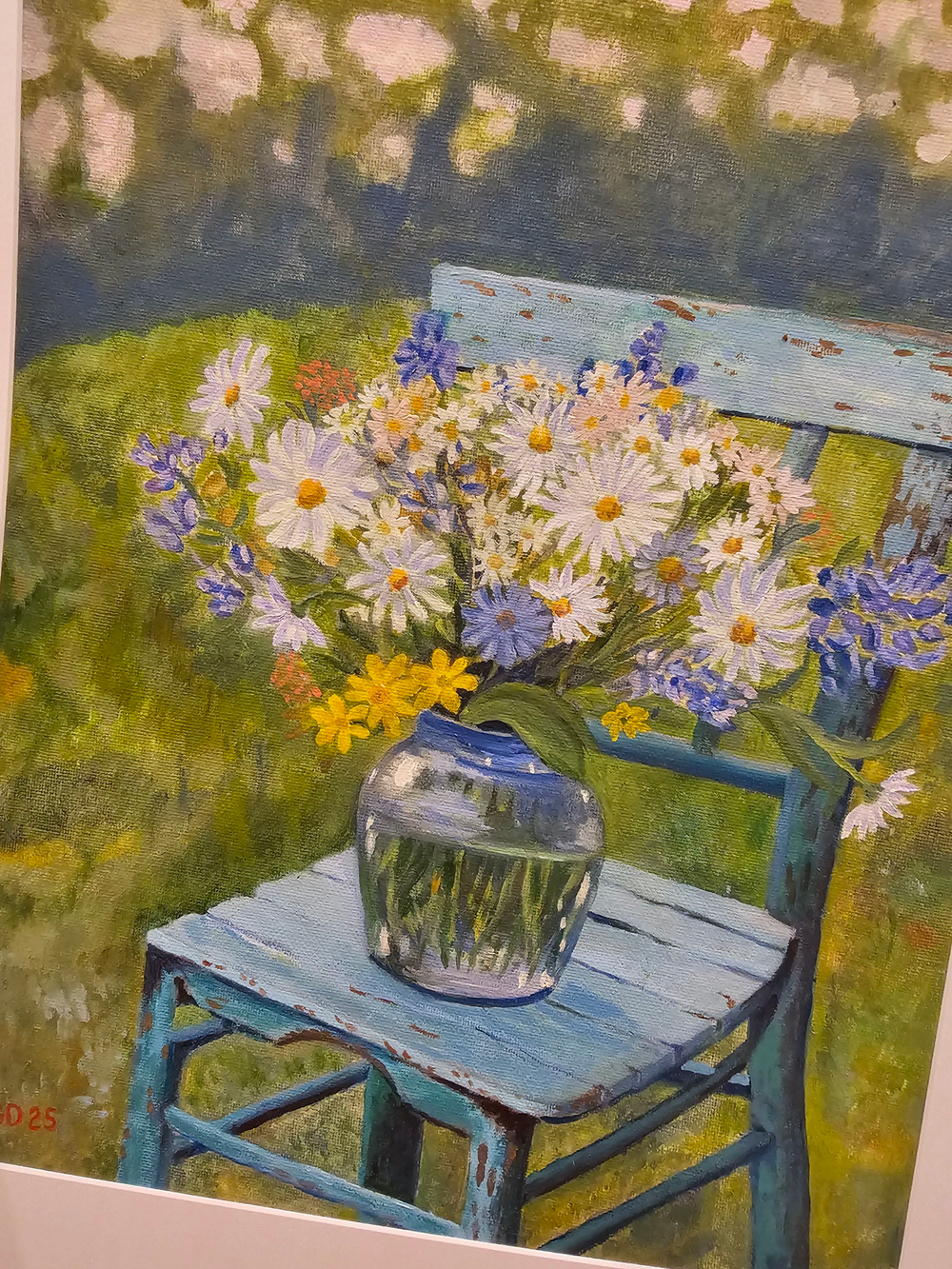 Картина авторская маслом на холсте в паспарту 40х50 см на стену для интерьера "Полевые цветы"