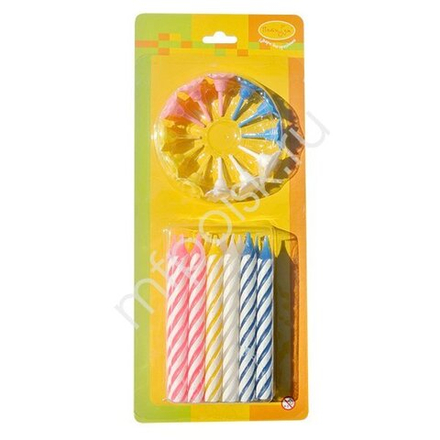 Свечи Большие 2-х цветные 12шт с держателями 8см