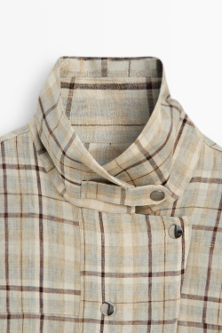 Massimo Dutti Рубашка в клетку из 100% льна на кнопках, светло-голубой