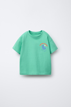 ZARA ПИЖАМА В ПЛЯЖНОМ СТИЛЕ С ФУТБОЛКОЙ И ШОРТАМИ, ЗЕЛЕНЫЙ