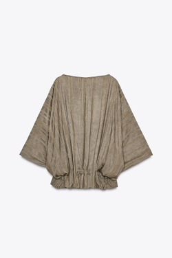 ZARA ОБЪЕМНЫЙ ЖАККАРДОВЫЙ ТОП — ZW COLLECTION, КОРИЧНЕВЫЙ