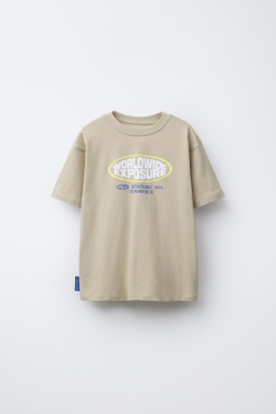 ZARA ФУТБОЛКА С ПРИНТОМ, РЫЖЕВАТО-КОРИЧНЕВЫЙ