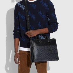 COACH Canvas With Leather Briefcase, Shoulder Bag, Crossbody Bag, Handbag Large Men"s Charcoal Black
