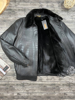 Меховая куртка со вставками кожи крокодила Zilli