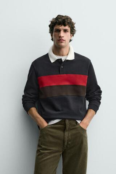 ZARA ПОЛО В КОНТРАСТНУЮ ПОЛОСКУ, МОРСКОЙ СИНИЙ