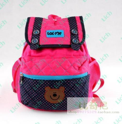 Рюкзак детский со вставками в горох и аппликацией медведя