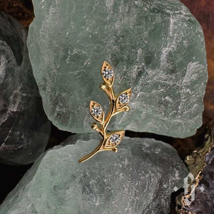 Накрутка "Cherry Branch" - Желтое золото - White CZ