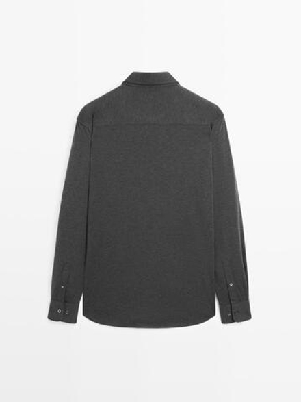 Massimo Dutti Рубашка облегающего кроя из эластичной ткани, серый