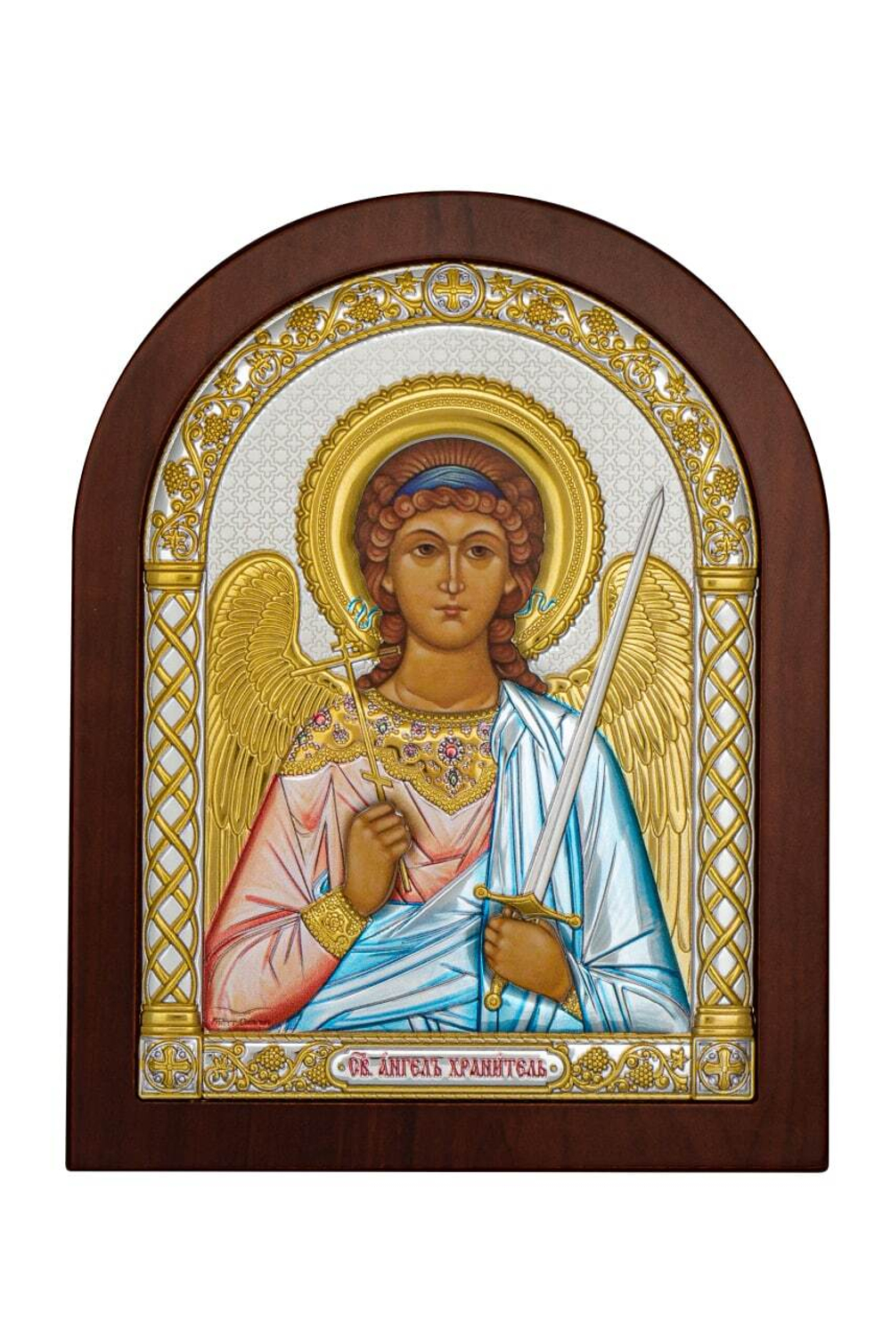 Ангел Хранитель, икона арочная, красное дерево, эмаль 105х140