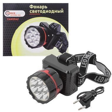 Фонарь светодиодный налобный аккумуляторный (12500К,4В,500Ма,зарядка-12ч,рабочее время-7ч) FORCEKRAFT FK-CAM2042