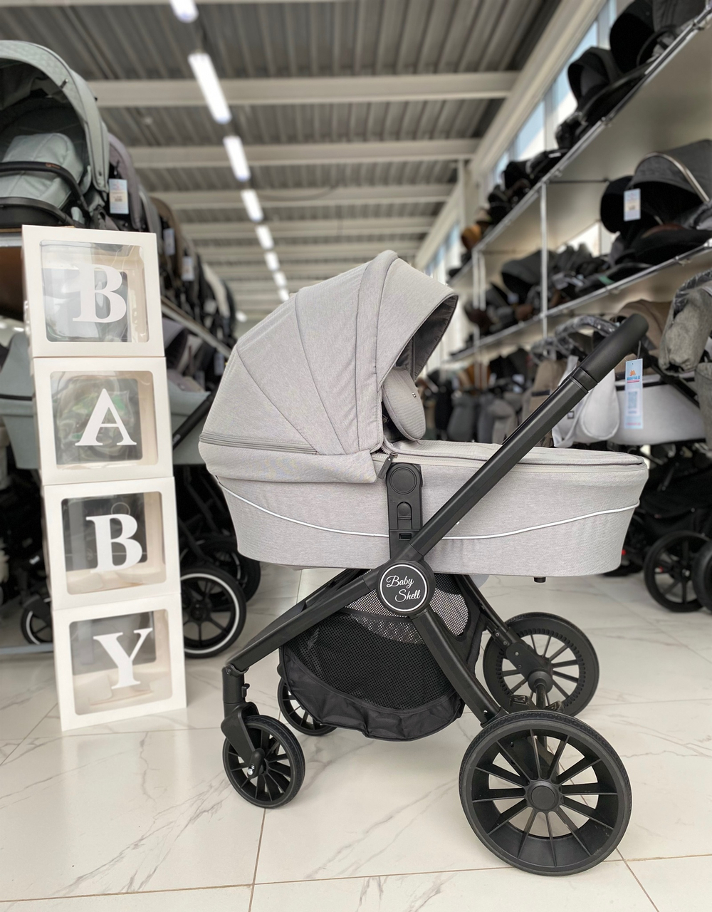 Коляска модульная 2в1 Baby shell (BBS-19 Light grey/Светло серый/черная рама)