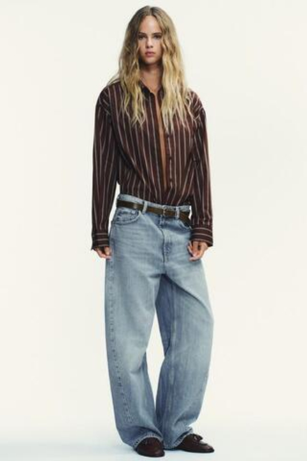 ZARA ДЖИНСЫ TRF BAGGY BALLOON СО СРЕДНЕЙ ПОСАДКОЙ, ГОЛУБОЙ