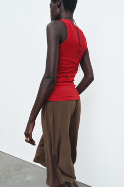 ZARA ДРАПИРОВАННЫЙ ТОП БЕЗ РУКАВОВ, КРАСНЫЙ