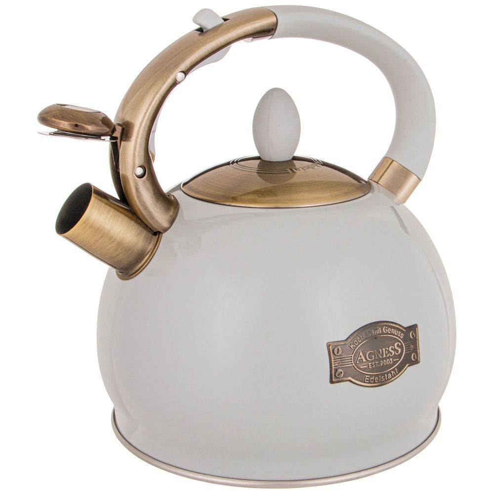 ЧАЙНИК AGNESS СО СВИСТКОМ, СЕРИЯ ТЮДОР,3,0 Л ТЕРМОАККУМУЛИРУЮЩЕЕ ДНО, ИНДУКЦИЯ