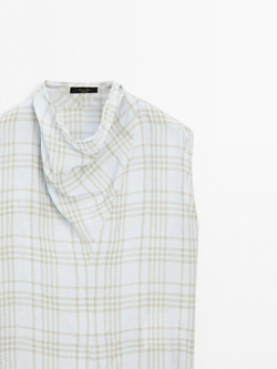 Massimo Dutti Топ в клетку со сборкой, небесно-голубой