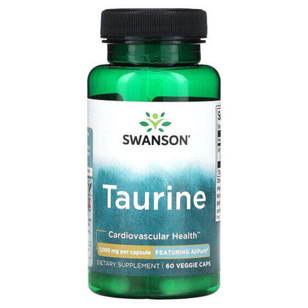 Аминокислоты Swanson, Таурин, 1000 мг, 60 растительных капсул