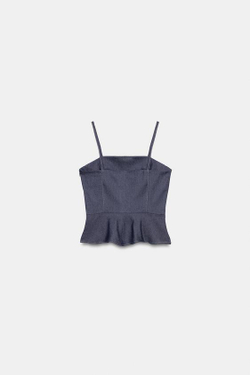 ZARA ТОП С БАСКОЙ И НАВЕСНЫМИ ПЕТЛЯМИ, ИНДИГО