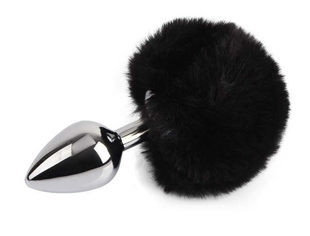 Серебристая анальная втулка с заячьим хвостиком Frolics Fur Tail Butt Plug (Цвет: серебристый с черным)
