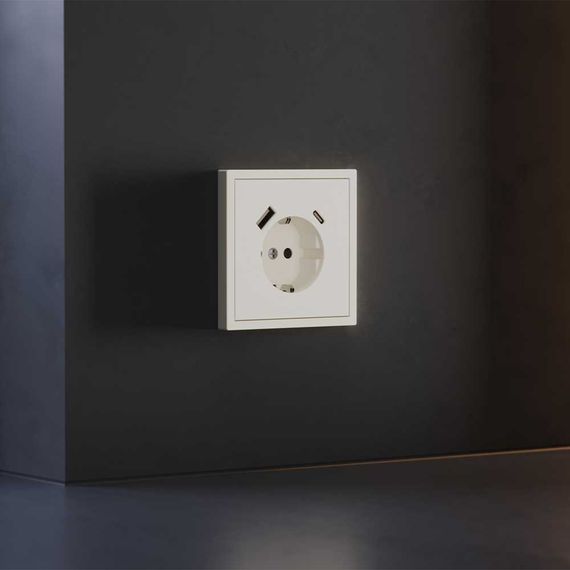Накладка для розетки с заземлением и защитными шторками, с USB A+C, S70 (хлопок) Voltum VLS001013