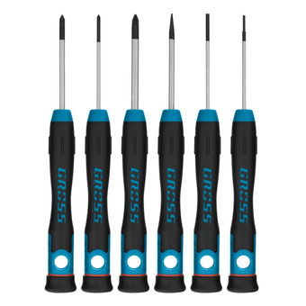 Набор отверток для точной механики, CrMo, двухкомпонентные рукоятки, 6 шт, пластиковый бокс Gross