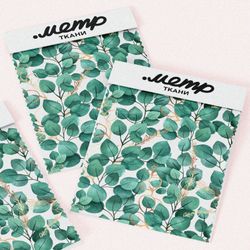 Ткань лен листья бирюзовые