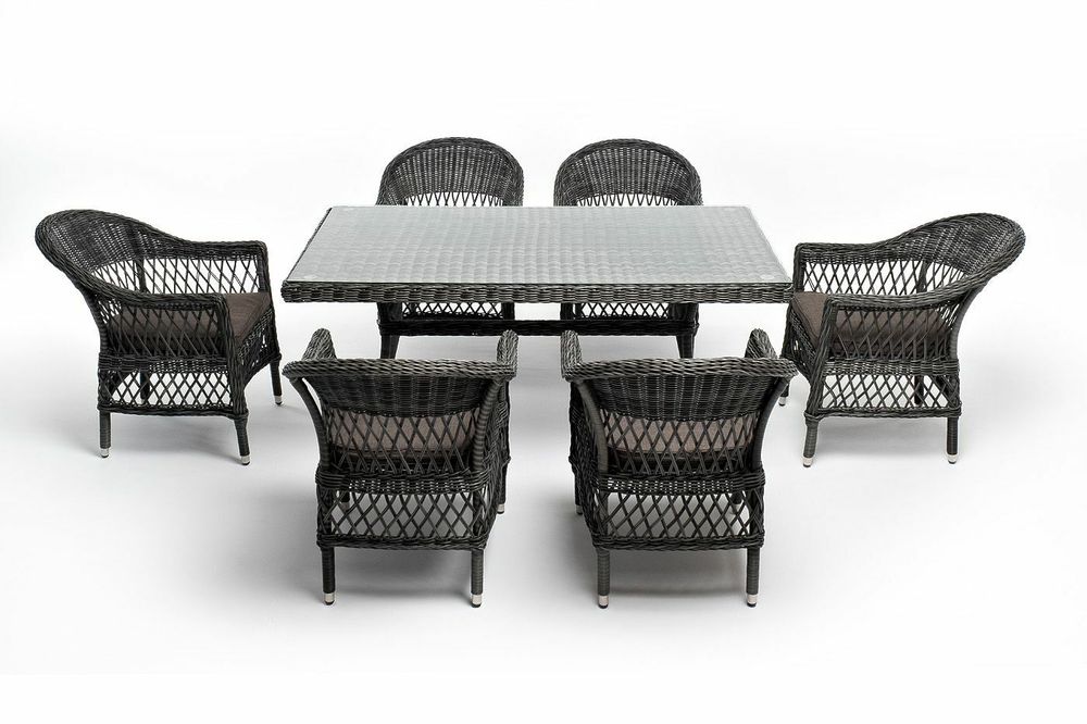 "Амароне" обеденная группа из искусственного ротанга на 6 персон, цвет графит