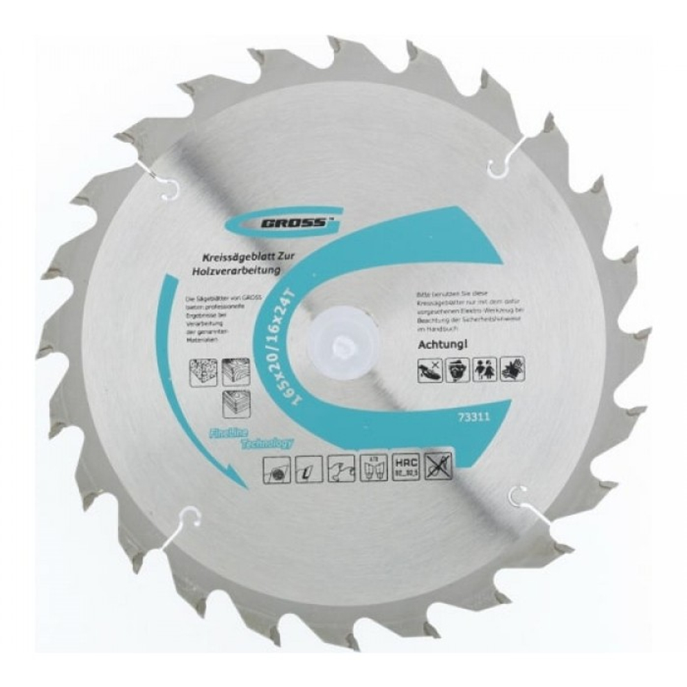 Диск пильный 165x20/16x24Т мм Gross